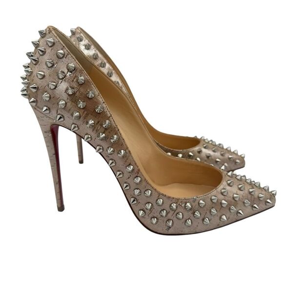 NEW Christian Louboutin Follies Spikes 100 Liege Pepite Silver Size 40 / 10 - Picture 4 of 13